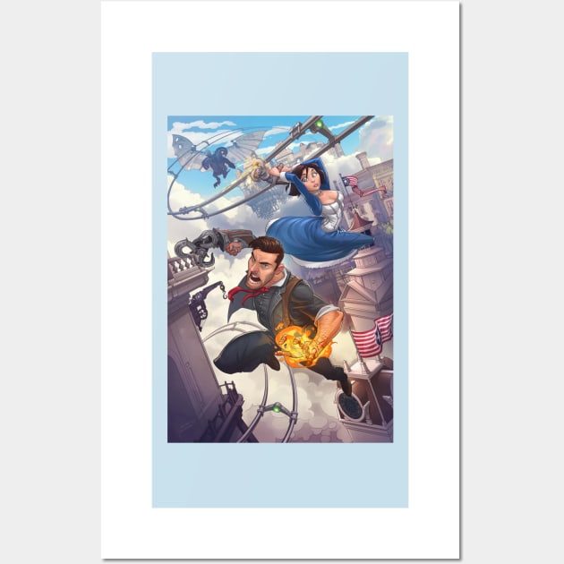 Bioshock Infinite - Elizabeth, Booker DeWitt, and Songbird Wall Art by gruntcooker